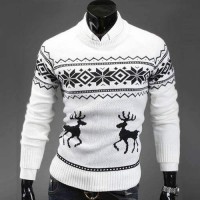 Pull Homme Fashion Col rond Fitted Hiver Noel Blanc